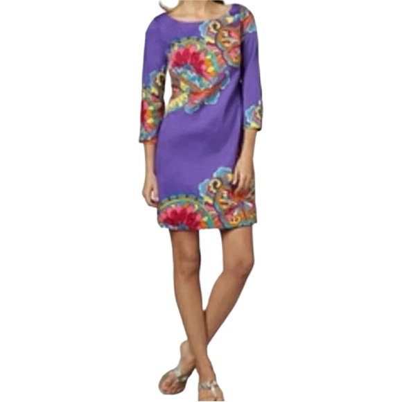 Lilly Pulitzer Dresses & Skirts - Lilly Pulitzer Shauna Butterfly Purple Cotton 3/4 Sleeve Shift Dress Womens 8